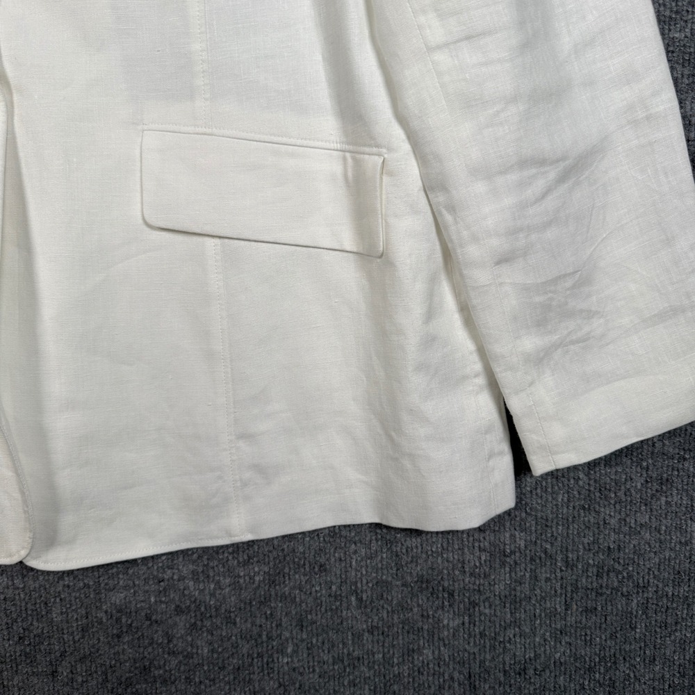 Talbots Sz 16 Blazer Jacket White Linen Single Breasted One Button Office Career - Picture 4 of 10